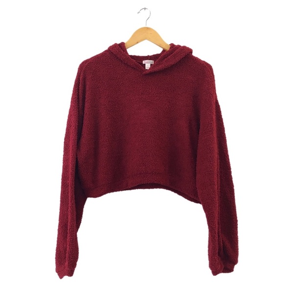 Flirtitude Active Deep Wine Red Cropped Hoodie Hooded Sweatshirt L - Picture 1 of 6